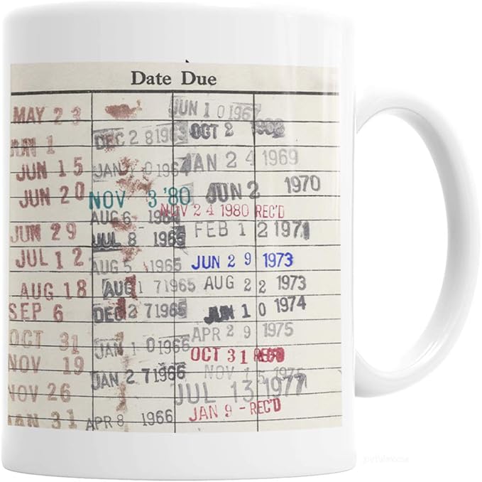Joyful Moose Library Due Date Card Coffee Mug - Gift for readers, librarians