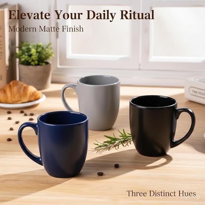 GBhome 12oz Coffee Mugs Set of 6,Ceramic Coffee Mugs for Man, Woman, Dad, Mom, Modern Coffee Mugs Set with handle for Tea/Latte/Cappuccino/Milk/Cocoa. Dishwasher&Microwave Safe,Multi-Color