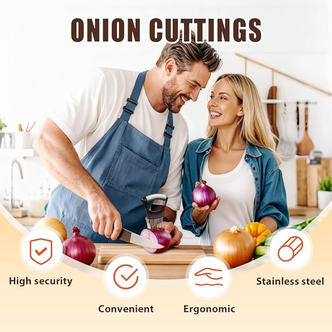 Onion Slice Holder, 2025 New Stainless Steel Onion Slice Holder Lemon Slicer Vegetable Cutter for Meat, Potato, Tomato (1Pc)
