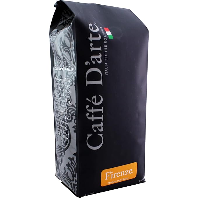 Caffe D'arte Firenze Whole Bean Espresso Coffee – Medium Light Roast, Bright & Mild Flavor, Sweet & Smooth Aroma – Crafted for Espresso & Americanos, 12 Ounce