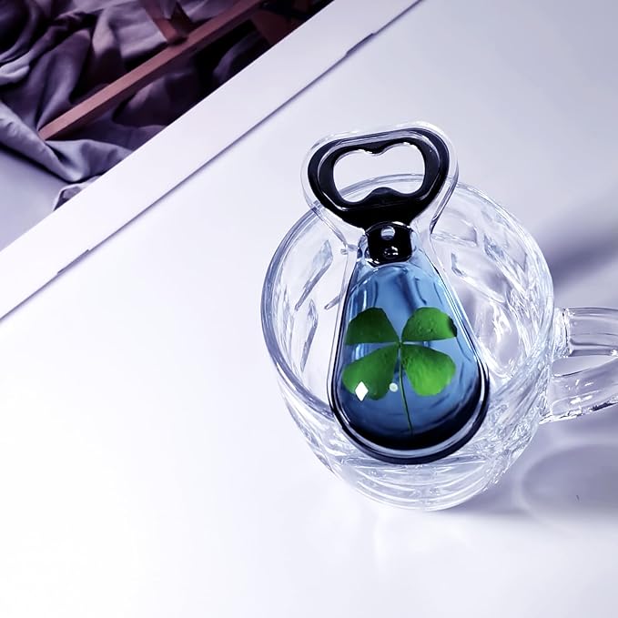 4-leaf Clover Resin Art Bottle Opener – Four Leaf Clover, Clear Grey, 1 PCS, Lucky Charm & Good Luck Gift, St Patrick’s Day Decor, St Patrick’s Day Gift, Clover Resin Bar Tool