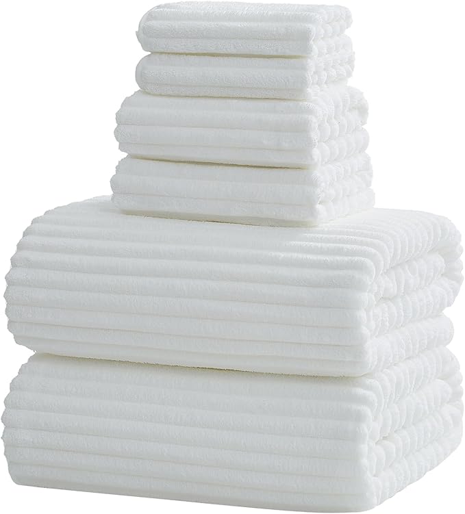 6-Piece Bath Towel Set(30"x60"), 2 Large Bath Towel Sheets, 2 Hand Towels and 2 Washcloths - Highly Absorbent Quick Dry Microfiber,Ultra Soft Towel Set for Bathroom(White