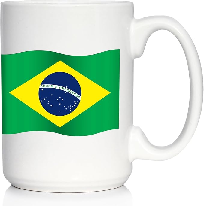 Brazil Flag Coffee Mug - Brazil Souvenirs and Brazilian Gifts for Women and Men - Large 15oz White Ceramic