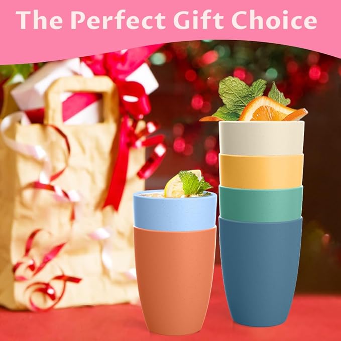 Homienly Water Cups Wheat Straw Drinking Glasses Cups 12oz Unbreakable Cups,Microwave and Dishwasher Safe Cup Set,6 PCS Stackable Cups for Kitchen,Camping-Colorful