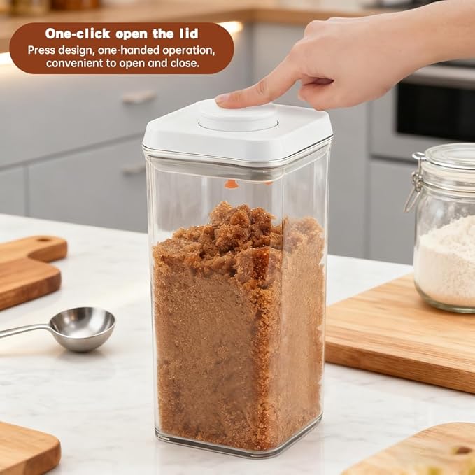 Brown Sugar Container 2Qt/2200ml, Moisture-Proof Kitchen & Pantry Brown Sugar Keeper Container Airtight Saver Storage for Flour, Baking Supplies, Coffee with Locking Lid(clear,Size:2Qt)