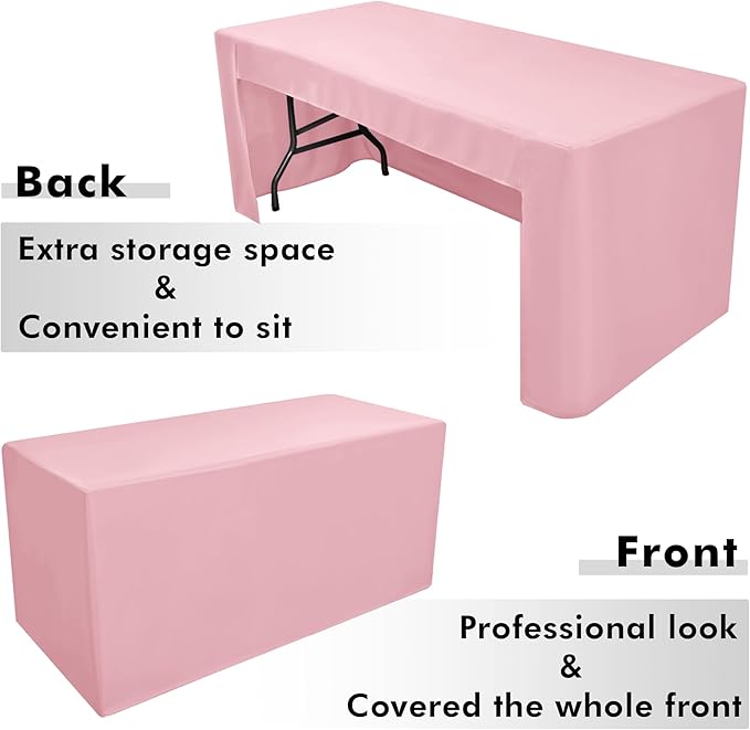 Nasitos 2 Pack Pink Fitted Tablecloth Rectangular for 6 Foot Tables Trade Show-Open Back Tablecloth Washable and Wrinkle Resistant Fabric Table Cloth for Weddings, Parties, Buffet, Baby Shower