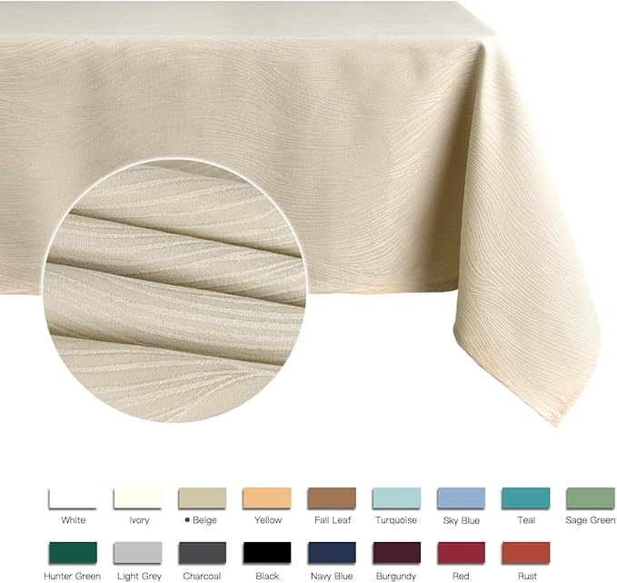 maxmill Square Table Cloth Swirl Pattern Spillproof Wrinkle Resistant Heavy Weight Soft Tablecloth for Kitchen Dinning Tabletop Outdoor Picnic Square 52 x 52 Inch Beige