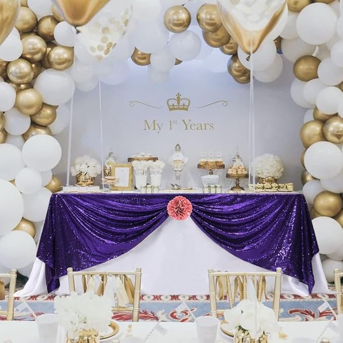 Eternal Beauty Purple Tablecloth, 50x80 Inch Sequin Rectangle Table Cover for Cake Dessert Exhibition Party Birthday Events