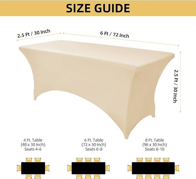 10-Pack 6ft Spandex Table Covers for Rectangle Standard Folding Tables - Wrinkle Resistant Stretch Tablecloths - Ultimate Fitted Table Protector for Parties, Banquet, Wedding