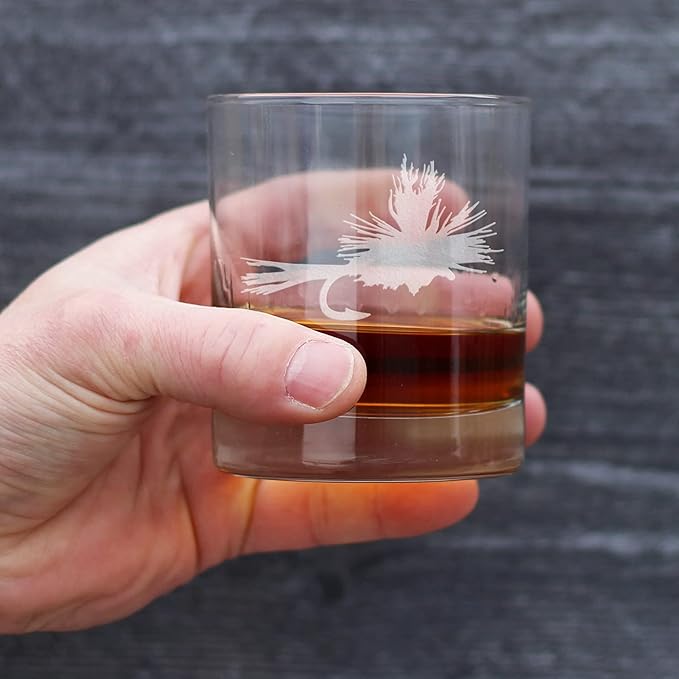 Fly Fishing - Whiskey Rocks Glass - Unique Flyfishing Themed Gifts for Fishermen - 10.25 Ounce