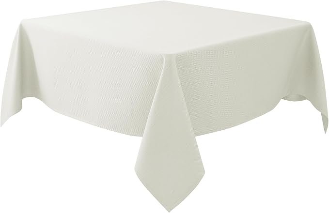 Biscaynebay Textured Fabric Square Tablecloths 90x90 Inches, Ivory Water Resistant Card Table Cloth Folding Table Cover for Dining, Kitchen, Wedding and Parties etc. Machine Washable