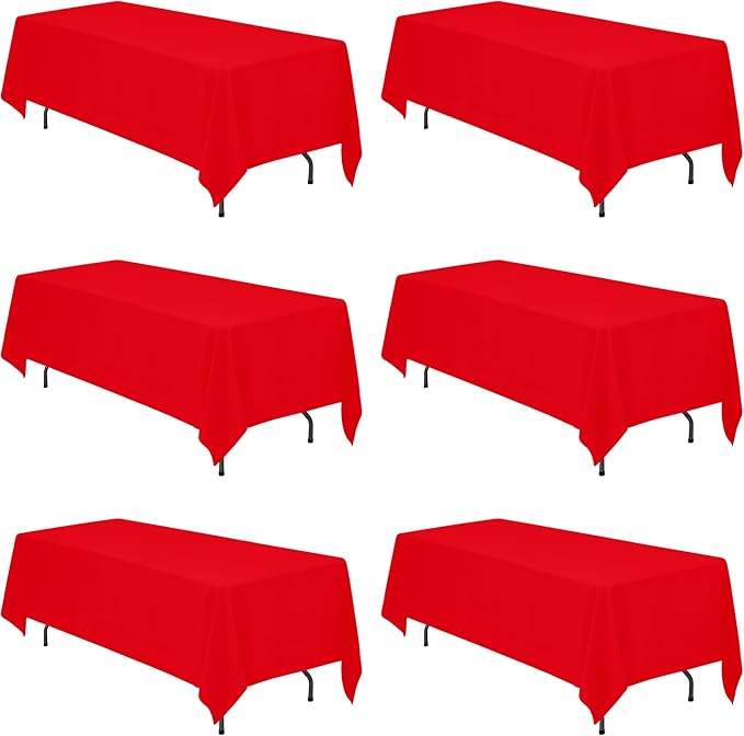BRILLMAX 6 Pack Red Tablecloths 70 x 120 Inch for 6ft & 8ft Rectangle Tables - 150 GSM Polyester Fabric, Universal Fit, Water, Stain & Wrinkle Resistant Cloth Cover for Wedding Reception Banquet