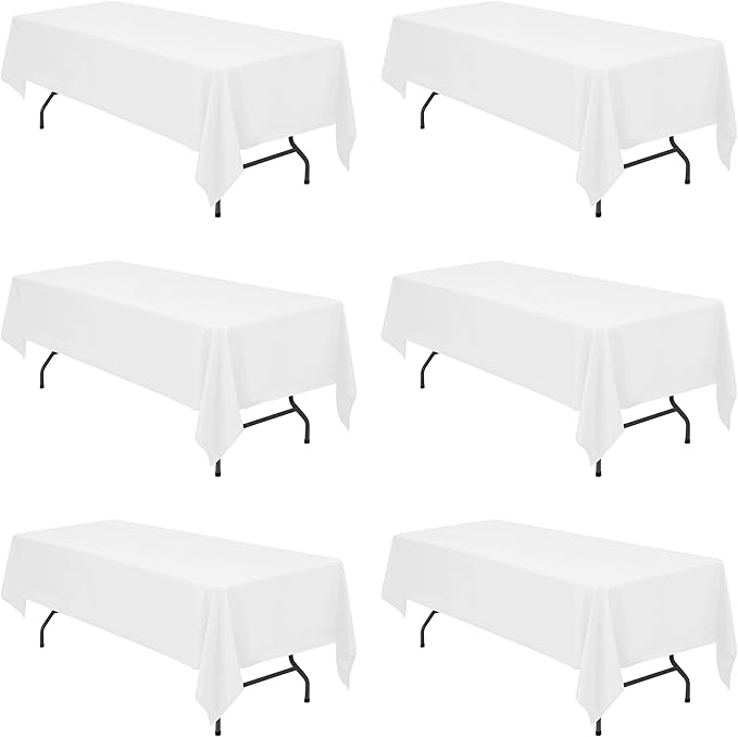 BRILLMAX 6 Pack White Tablecloths 60 x 126 Inch for 8ft Rectangle Tables - 150 GSM Polyester Fabric, 15" Standard Drop, Water, Stain & Wrinkle Resistant Cloth Cover for Wedding Banquet Dining Buffet