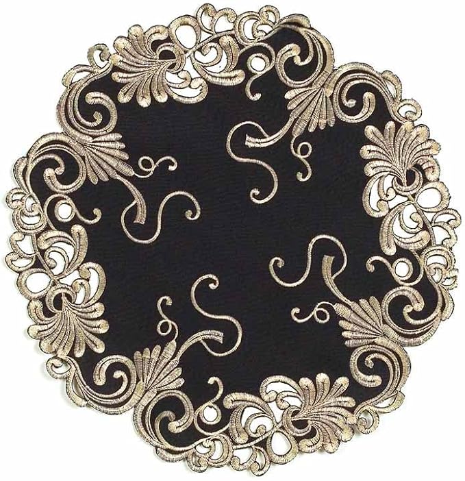 Decozen Set of 8 Doilies for Table, Lace Doilies - Rustic, Crochet, Farmhouse, Kitchen, Dining Table Centerpiece Decor - Round Christmas Placemats 15 inch Gold Black, The Chantelle Collection