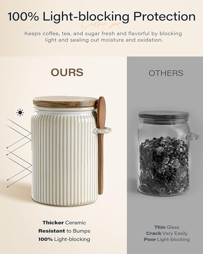 getstar Small Canisters Sets for the Kitchen, 20 oz Sugar Coffee Tea Storage Containers, Ceramic Kitchen Canisters for Countertop Set of 4 with Airtight Lids and Teaspoons
