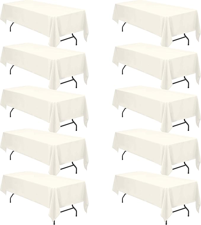BRILLMAX 10 Pack Ivory Tablecloths 60 x 126 Inch for 8ft Rectangle Tables - 150 GSM Polyester Fabric, 15" Standard Drop, Water, Stain & Wrinkle Resistant Cloth Cover for Wedding Dining Buffet