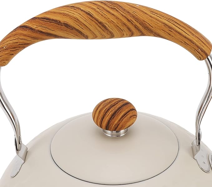 Stainless Steel Tea Kettle stove top kettle whistling Tea Pots for Stove Top Food Grade Whistling Tea Kettle with Wood Pattern Folding Handle for Tea Coffee Milk