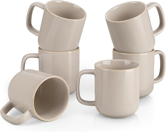 vancasso Coffee Mugs Set of 6, 12 Oz Ceramic Coffee Cups with Handle, Ceramic Unique Glaze Coffee Cup for Cappuccino, Latte, Tea, Cocoa, Dishwasher & Microwave Safe Gift Sets, Gray, Series PLAYA