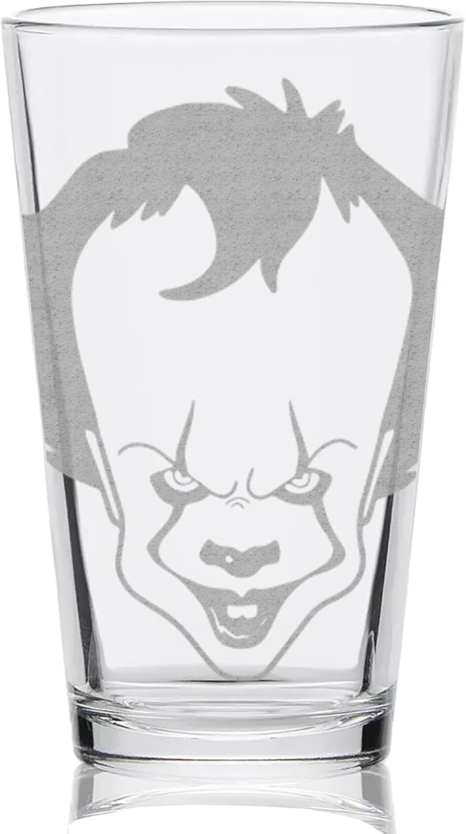 PENNYWISE IT CLOWN Engraved Pint Beer Glass | Inspired by Horror Film Classic Scary Movies | Great Holiday Gift Idea!