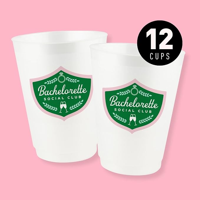 Stag & Hen Bachelorette Social Club Bachelorette Party Cups - 12 Pack, 16 oz Cups | Custom Drinkware for Country Club Golf Themed Bridal Shower, Engagement Party | Bridesmaids Gifts, Favors