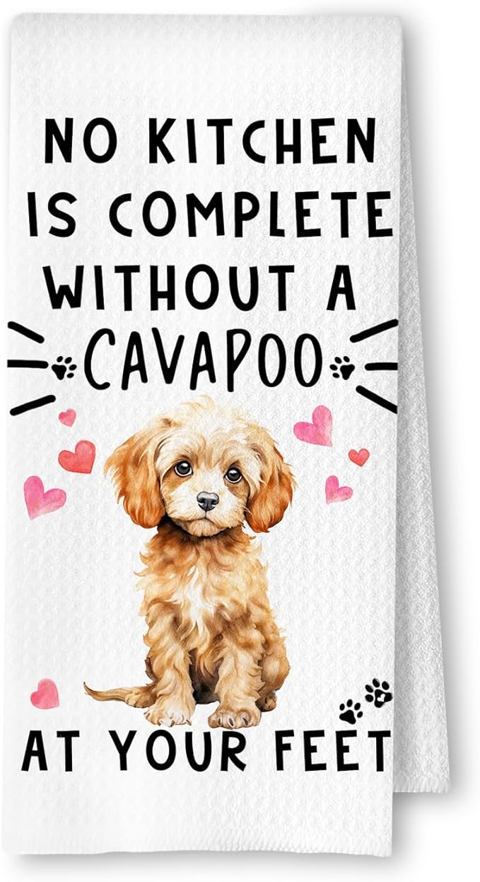 Cavapoo Funny Dog Kitchen Towels - A Kitchen is Not Complete Without A Cavapoo Dish Towel Waffle Weave Dish Towels for Home Bathroom,Dog Lovers Gift,16×24 Inch