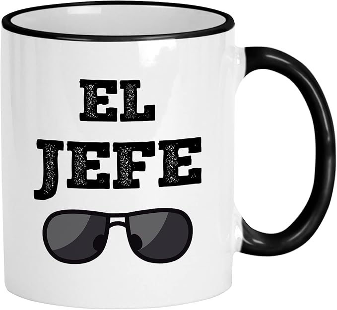 Casitika Mug Idea for Boss. El Jefe 11 oz Coffee Mug. Funny Saying in Spanish for The Bosses. Regalo para Tu Jefe. (Black Handle/Rim)