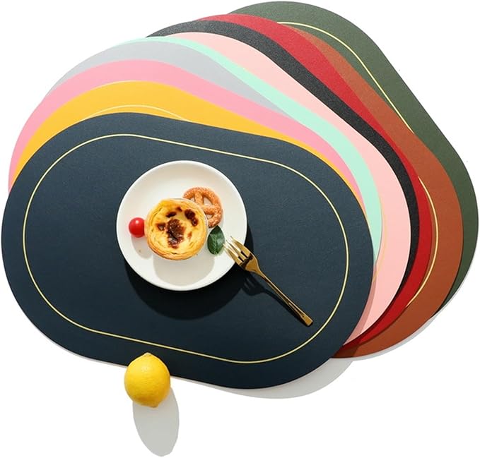 Nordic Style Leather Western Table Mat PVC Oil-Proof Table Mat Hotel Home Dining Plate Mat Non-Slip Heat Insulation Pad(Red B)