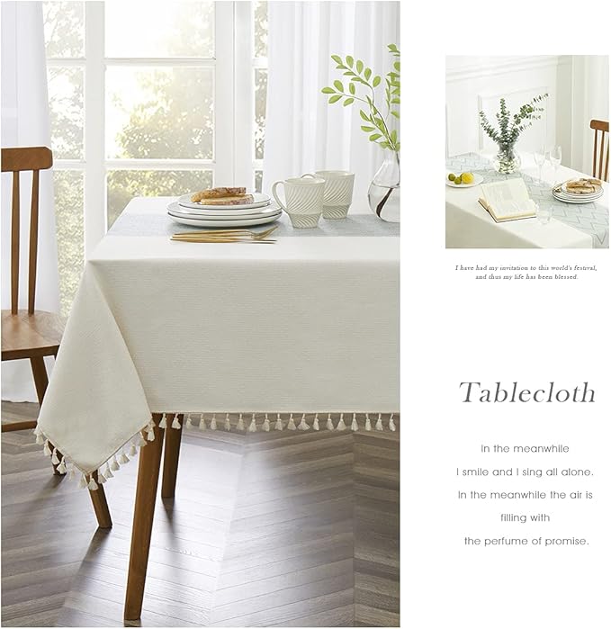 QIANQUHUI Embroidered Tablecloth for Dining Table,Dust Proof Spillproof Soil Resistant Cotton Linen Rectangle Table Cloths (Blue, Rectangle/Oblong, 55'x102'', 8-10 Seats)