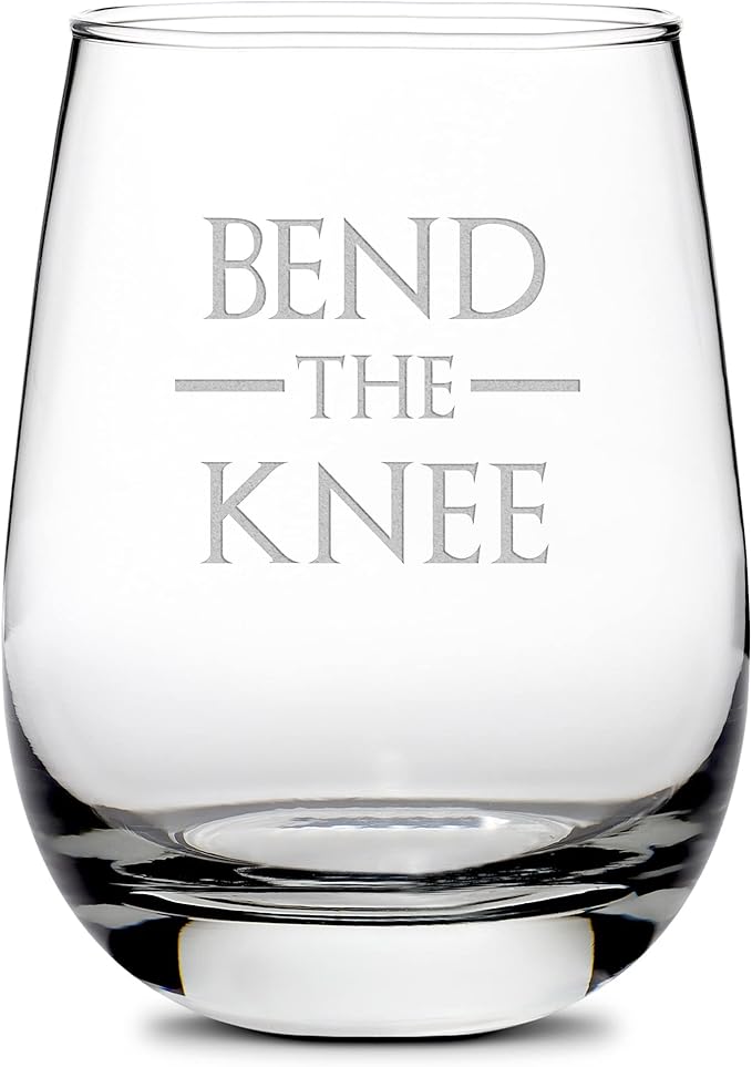 Integrity Bottles, Game of Thrones, Bend The Knee, Stemless Wine Glass, Handmade, Handblown, Hand Etched Gifts, Sand Carved, 16oz