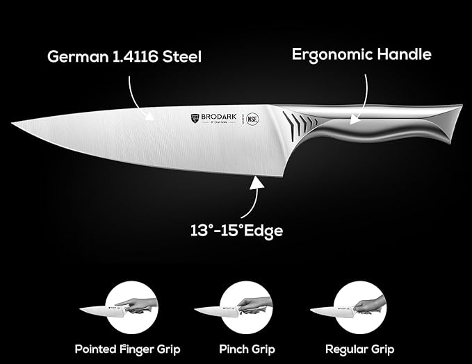 BRODARK Kitchen Knife Set with Block - 15-Piece Knife Block Set with Built-in Sharpener - High Carbon Stainless Steel Kitchen Knives Set for Kitchen - Shark Series