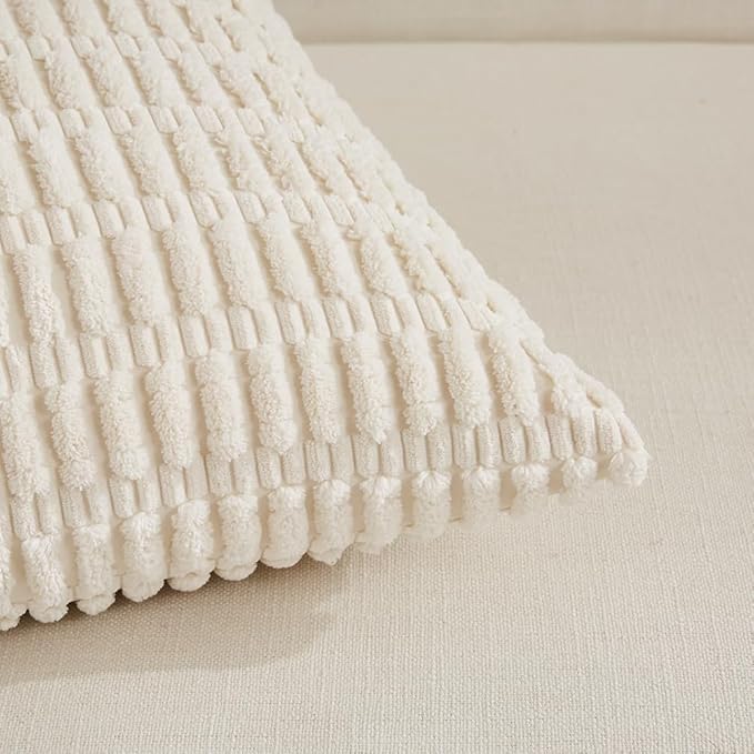 Fancy Homi 4 Packs Boho Cream Decorative Throw Pillow Covers 22x22 Inch for Living Room Couch Bed Sofa, Rustic Modern Farmhouse Home Decor, Soft Plush Corduroy Beige Cute Square Cushion Case 55x55 cm