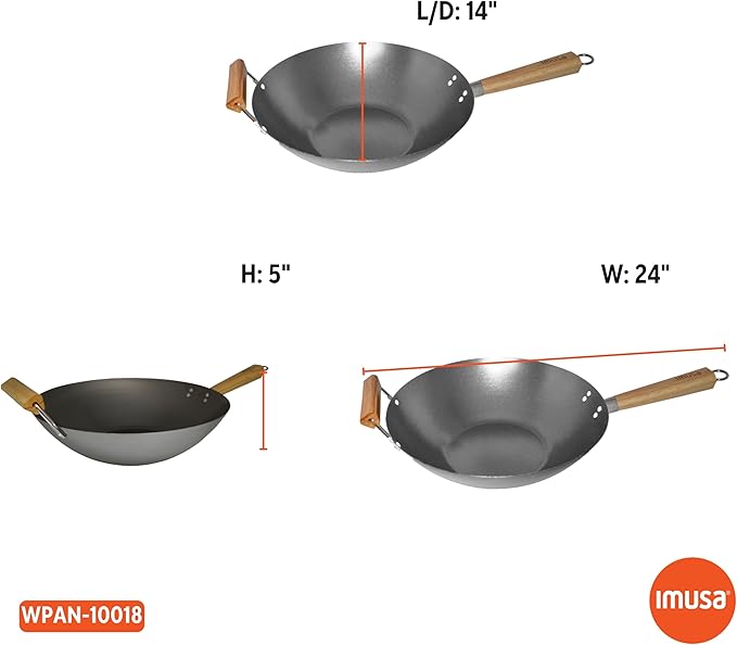 IMUSA 14in Carbon Steel Wok with Wood Handles