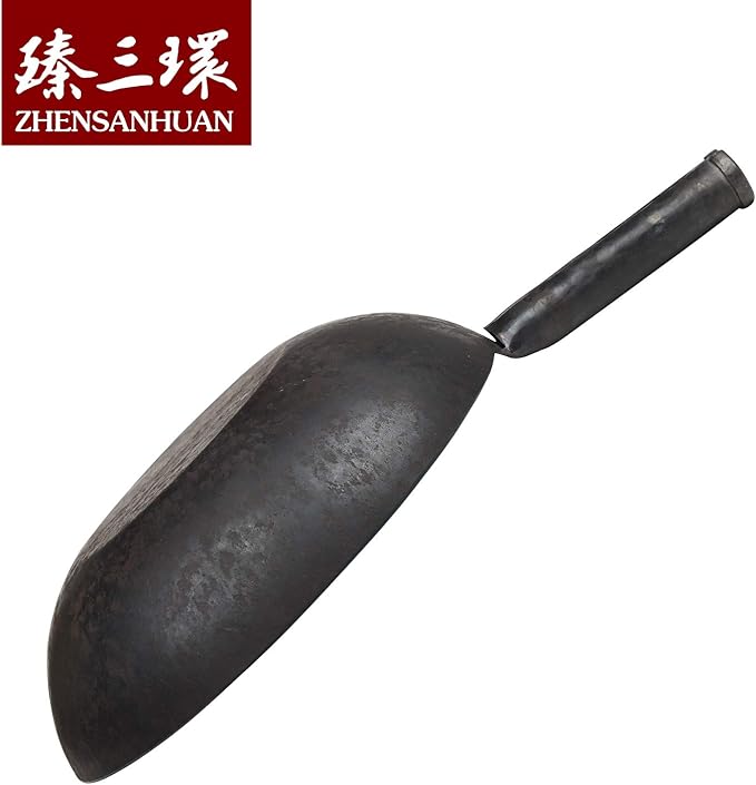 臻三环 ZhenSanHuan HandHammered Iron Wok Flat Bottom Induction Suitable (32CM Iron Handle)