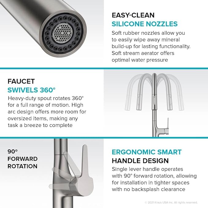 KRAUS Oletto Tall Modern Pull-Down Single Handle Kitchen Faucet in Matte Black, KPF-3101MB