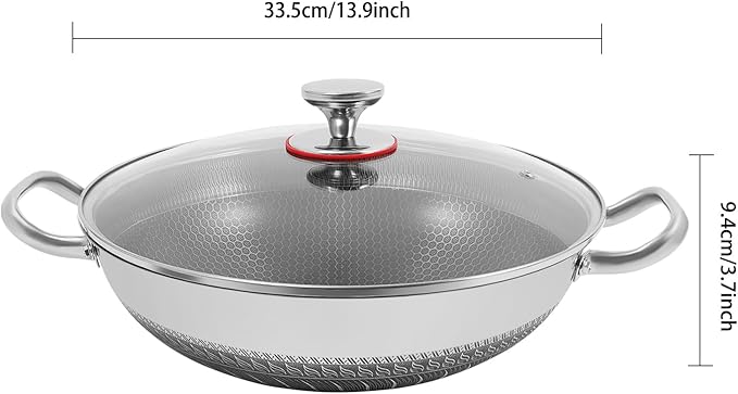 Wok Pan,Hybrid Wok with Lid,Non Stick Stainless Steel Woks & Stir-fry Pans Nonstick Frying Pan Dishwasher and Oven Safe, Works on Induction (13 inch)