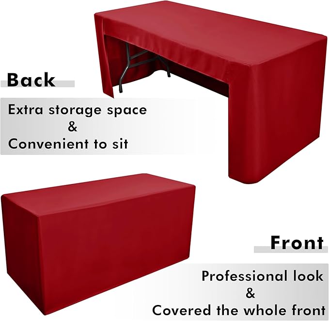 Nasitos 2 Pack 8ft Tablecloth Fitted Red Trade Show Table Covers-Open Back Christmas Tablecloth Washable Fabric Table Cloth for Craft Show, Events, Vendor Booth
