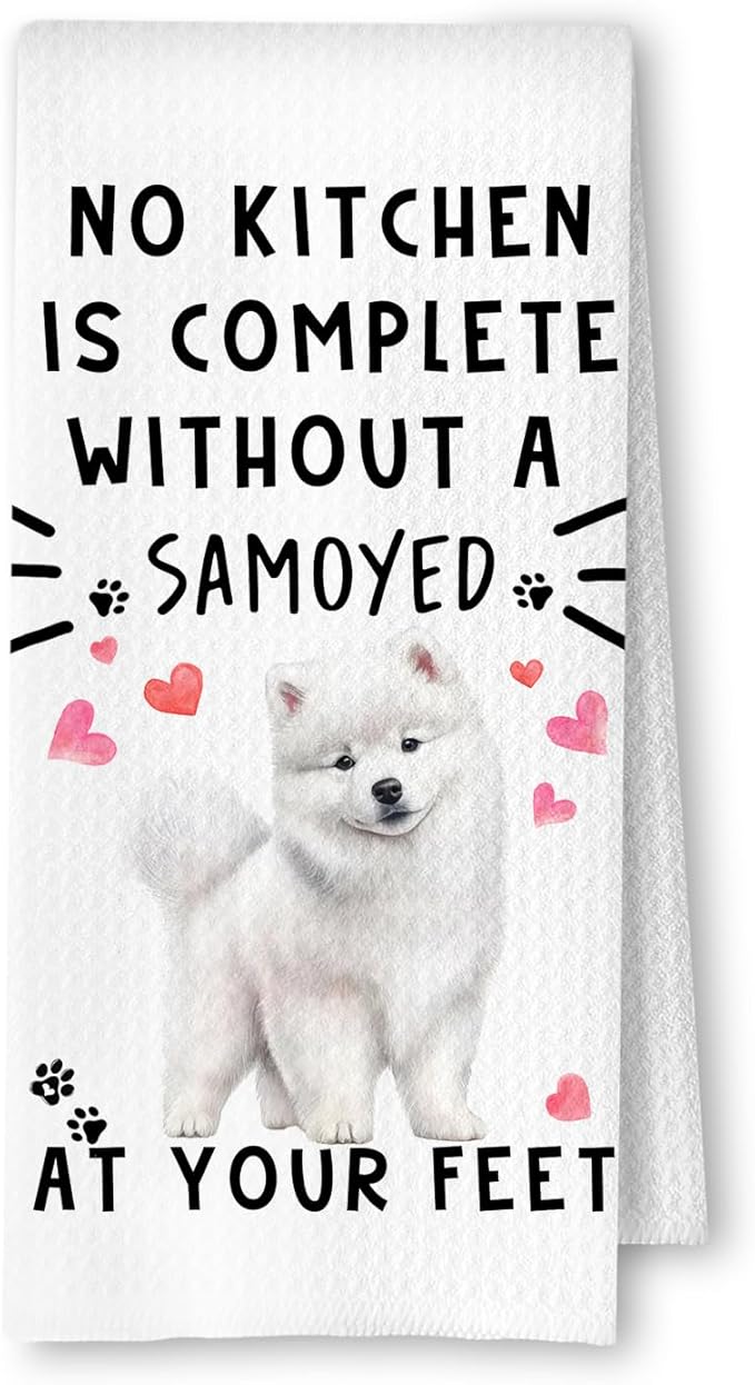 Samoyed Funny Dog Kitchen Towels - Samoyed Waffle Weave Hand Towels,A Kitchen is Not Complete Without A SamoyedHand Towel for Home Bathroom,Dog Lovers Gift for Women,16×24 Inch