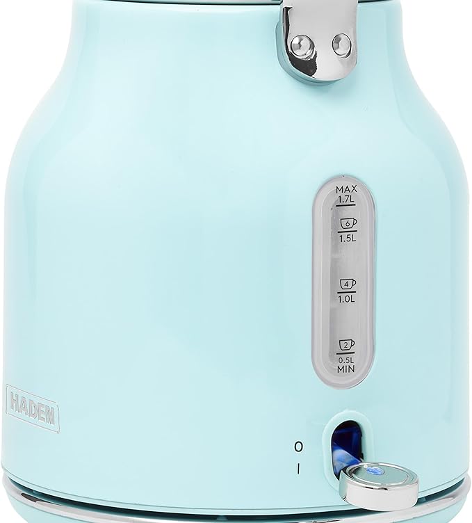 Haden Heritage 4 Slice Wide Slot Stainless Steel Toaster Bundled with 1.7 Liter Stainless Steel Electric Water Kettle, Turquoise & Chrome