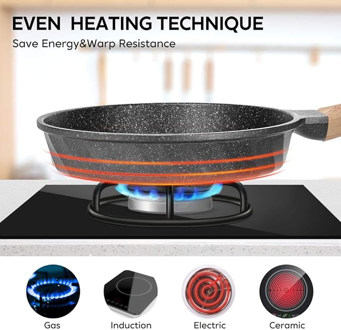 YIIFEEO Frying Pans Nonstick, Induction Frying Pan Set Granite Skillet Pans for Cooking Omelette Pan Cookware Set with Heat-Resistant Handle, Christmas Gift for Women (8" &9.5" &11")