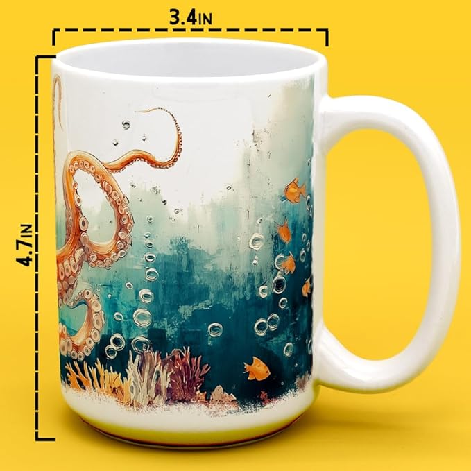Loftipop Nautical Octopus Ceramic Coffee Mug, Nature Ocean Sea Life Cup, Outdoor Beach Lover Coastal Gifts (15oz)