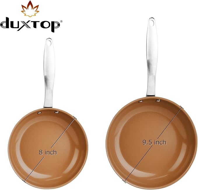 Duxtop Ceramic Nonstick Frying Pan 8" Stir Fry Pan Skillet with Stainless Steel Handle, PFAS Free, Dishwasher & Oven Safe, All Stovetops & Induction Compatible