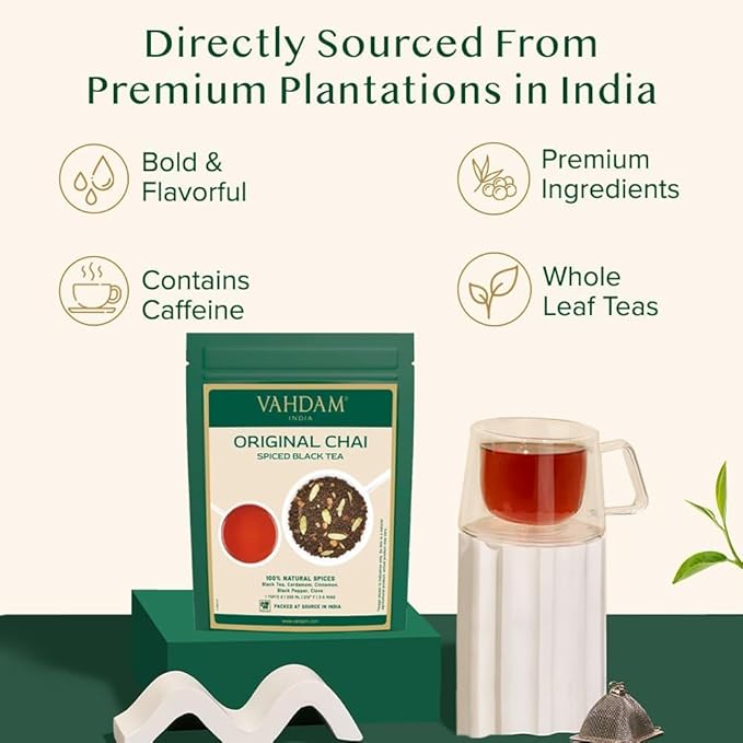 VAHDAM, India's Original Masala Chai Tea Loose Leaf (50 Cups/3.53oz) Blend Of Black Tea, Cinnamon, Cardamom, Cloves & Black Pepper | Ancient Indian House Recipe Of Spiced Masala Tea