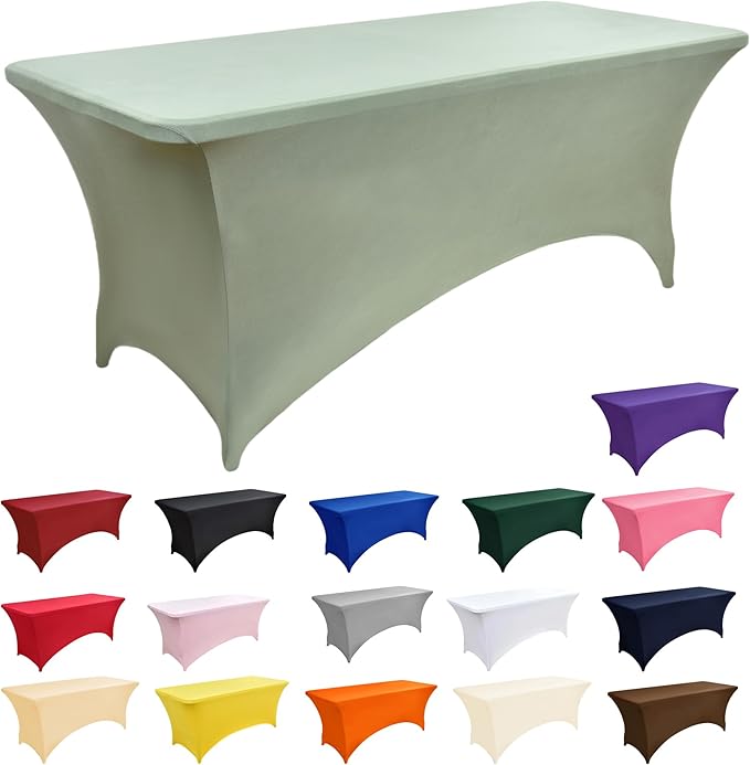 118 2-Pack 4ft Spandex Table Covers for Rectangular Folding Tables - Wrinkle Resistant Stretch Tight Table Cloths - Ultimate Fitted Table Protector for Parties, Banquet, and Wedding