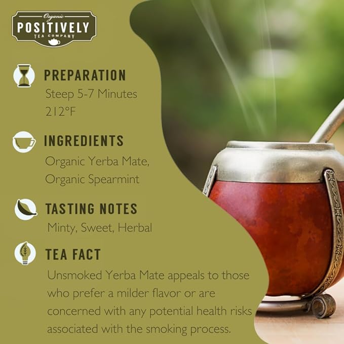 Organic Positively Tea Company, Minty Mate, yerba Mate Tea Bags, 100 Count, Eco-Friendly Tea Bags, Non-GMO