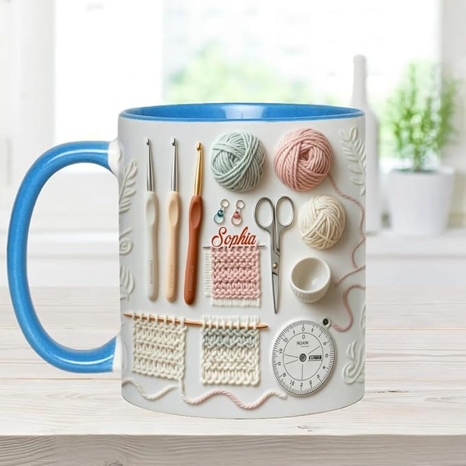 Love Crocheting - Personalized Accent Mug, Customized Crochet Coffee Mug for Women, Crocheting Women Coffee Cup, Personalized Knitting Mug for Mom Grandma, Crochet Lover Gifts on Christmas