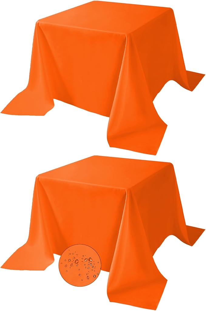 Fokitut 2 Pack Waterproof Square Tablecloth, 90x90 Inch, Stain Resistant and Wrinkle Polyester Table Cloth, Fabric Table Cover for Kitchen Dining, Wedding, Party, Holiday Dinner-Orange
