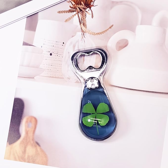 4-leaf Clover Resin Art Bottle Opener – Four Leaf Clover, Clear Grey, 1 PCS, Lucky Charm & Good Luck Gift, St Patrick’s Day Decor, St Patrick’s Day Gift, Clover Resin Bar Tool