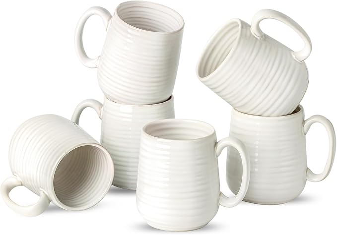 Coffee Mugs, Ceramic Mug Sets for Dad and Mom as Gifts, 15oz Coffee Cups for Latte Milk Cappuccino Cocoa Tea Mocha, Dishwasher and Microwave Safe, Set of 6, Arctic White