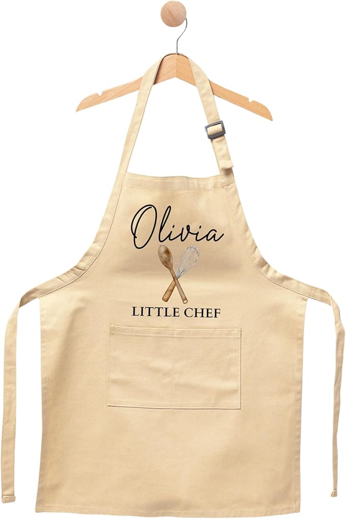 Personalized Kids Apron, Custom Little Chef with Name, Youth Apron with Name, Cooking and Baking Gift for Children, Custom Name Children Cooking Class Bib, Toddler Chef Outfit with Custom Name