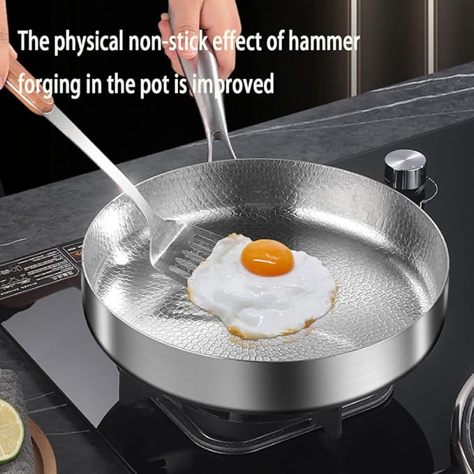Titanium Hammered Pan Pro with Lid, Multifunctional Ultra-Durable Scratch-Resistant Non Stick, Even Heating for Cooking, Titaniums Nutri Pans Compatible with All Cooktops,7.87in/lid
